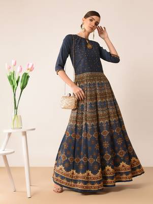 Navy-blue printed crepe kurti 1