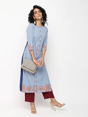 Blue printed crepe kurti 1