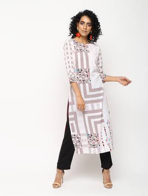 Off-white printed crepe kurti 1
