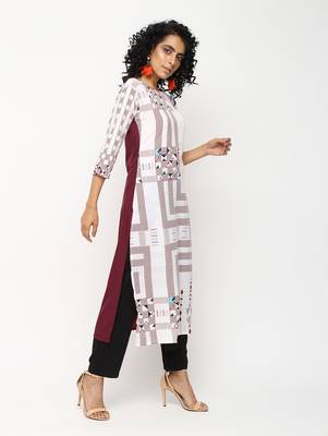 Off-white printed crepe kurti 3