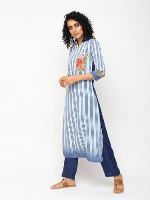Blue printed crepe kurti 3