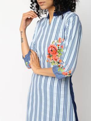 Blue printed crepe kurti 4
