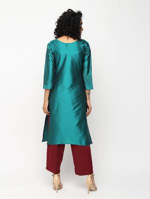 Green printed silk kurti 2