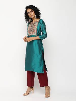 Green printed silk kurti 3