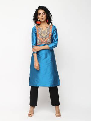 Blue printed silk kurti 1