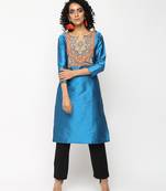 Blue printed silk kurti