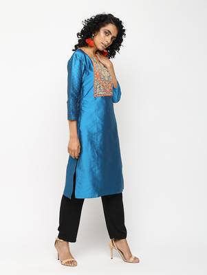 Blue printed silk kurti 3
