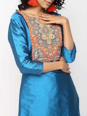 Blue printed silk kurti 4