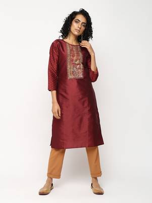 Maroon printed silk kurti 1
