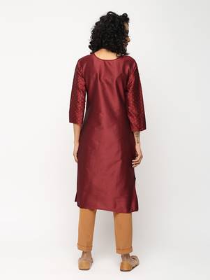 Maroon printed silk kurti 2