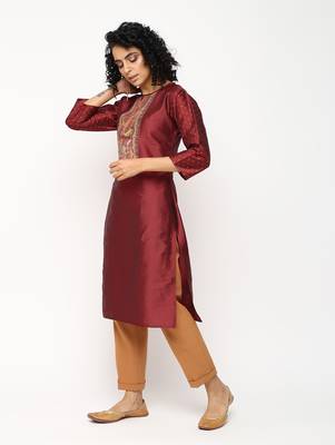 Maroon printed silk kurti 3