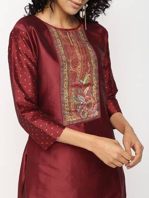 Maroon printed silk kurti 4