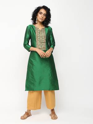 Green printed silk kurti 1