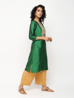 Green printed silk kurti 3