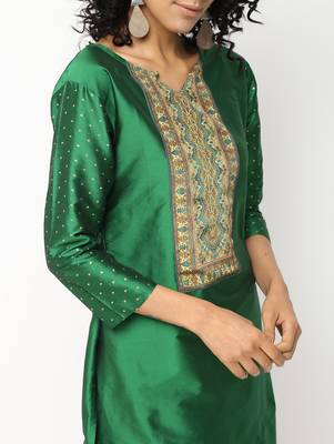 Green printed silk kurti 4