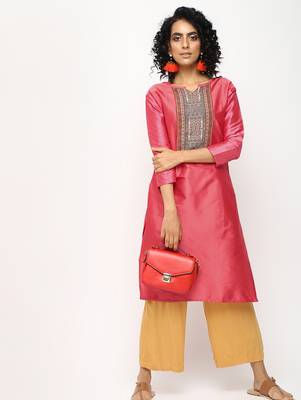 Orange printed silk kurti 1