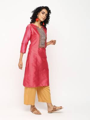 Orange printed silk kurti 3