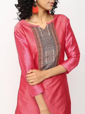 Orange printed silk kurti 4