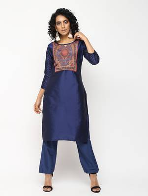 Navy-blue printed silk kurti 1