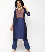 Navy-blue printed silk kurti