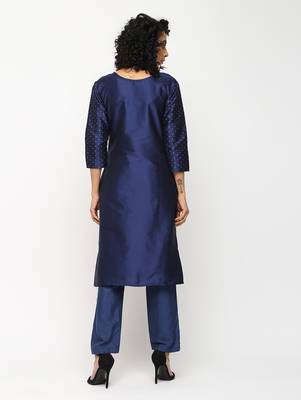 Navy-blue printed silk kurti 2
