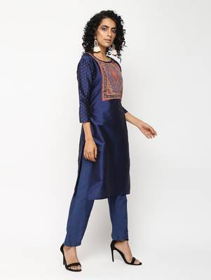Navy-blue printed silk kurti 3