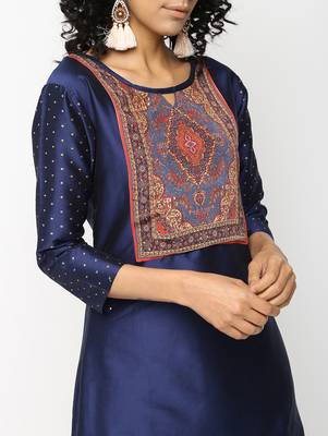 Navy-blue printed silk kurti 4