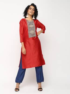 Red printed silk kurti 1