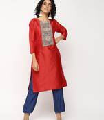 Red printed silk kurti