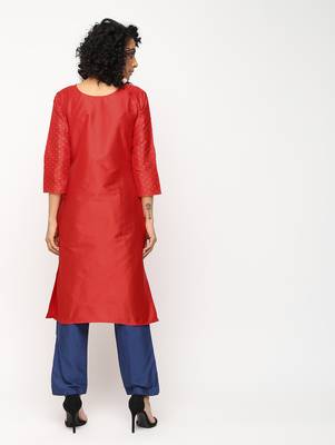Red printed silk kurti 2