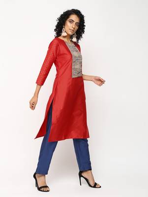 Red printed silk kurti 3