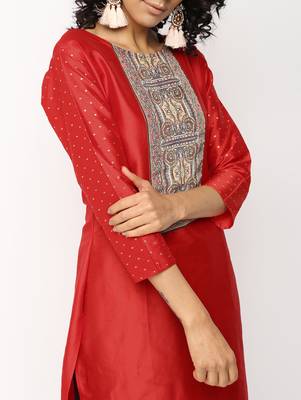 Red printed silk kurti 4