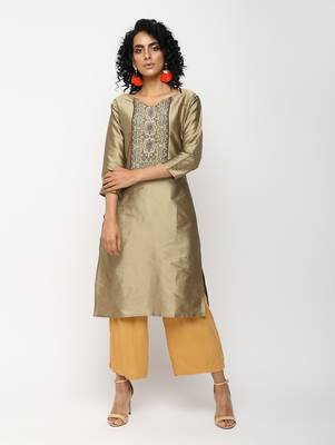 Golden printed silk kurti 1