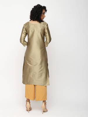 Golden printed silk kurti 2