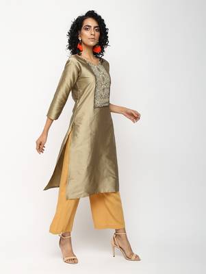 Golden printed silk kurti 3