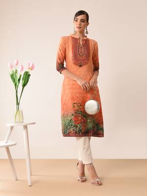 Red printed crepe kurti 1
