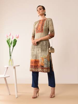 Grey printed crepe kurti 1