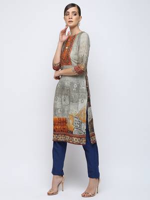 Grey printed crepe kurti 3