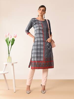 Grey printed silk kurti 1