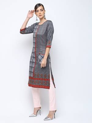 Grey printed silk kurti 3