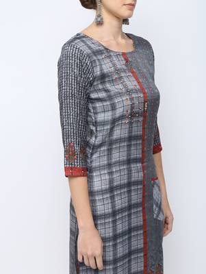 Grey printed silk kurti 4