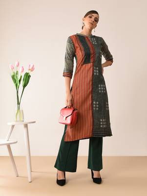 Grey printed silk kurti 1