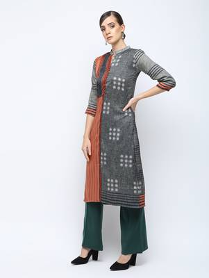 Grey printed silk kurti 3