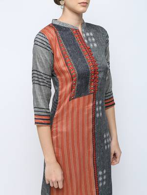 Grey printed silk kurti 4
