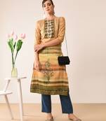 Yellow printed silk kurti