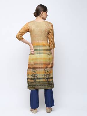 Yellow printed silk kurti 2