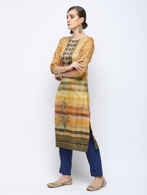 Yellow printed silk kurti 3