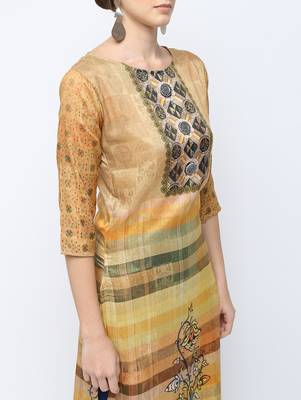 Yellow printed silk kurti 4