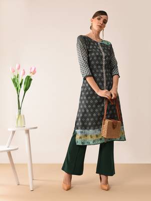 Grey printed silk kurti 1