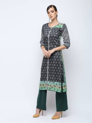 Grey printed silk kurti 3